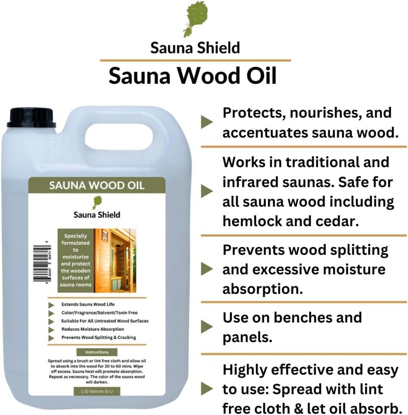 Sauna Shield Sauna Wood Oil - 1.32 Gallons (5L/169 fl oz) | Deep Protection & Nourishment for Sauna Wood | Solvent-Free, Unscented, Covers 600+ Sq Ft | for Traditional & Infrared Saunas - Image 1